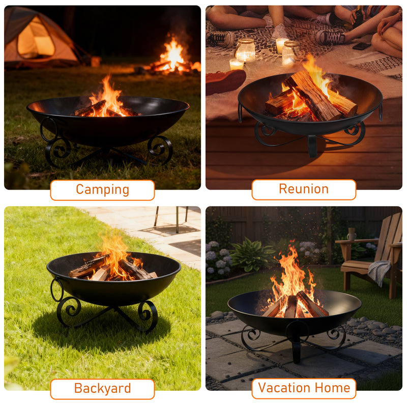 Costway - 24 Inch Heavy-Duty Metal Fire Pit Bowl Outdoor Wood-Burning Firepit with Handles