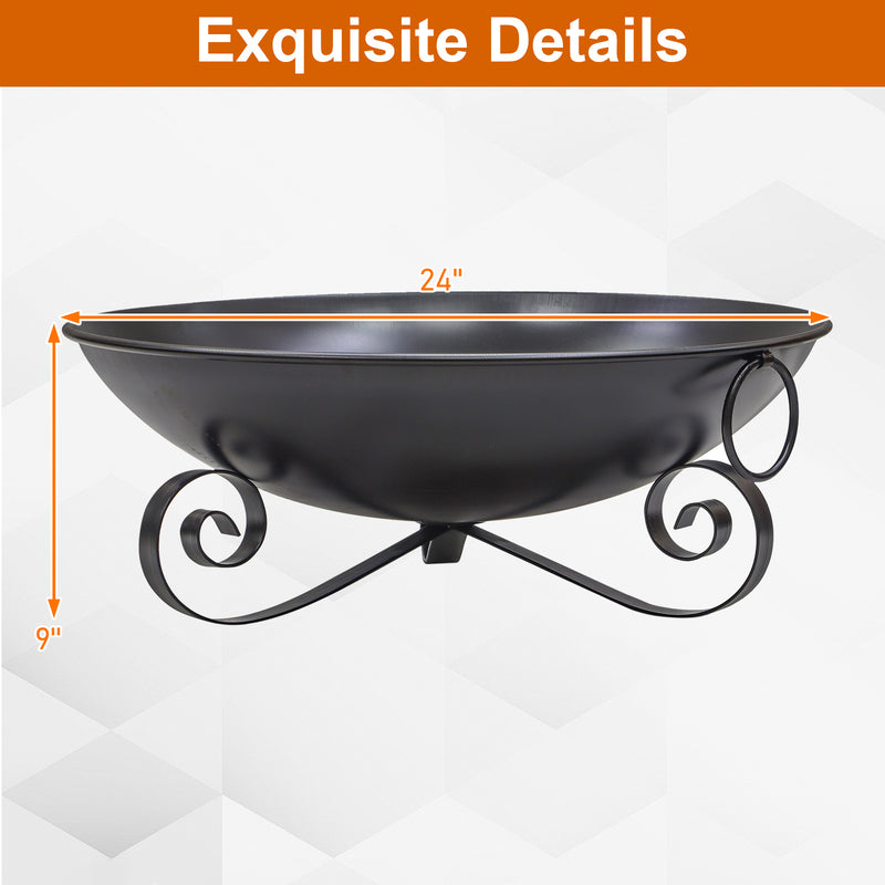 Costway - 24 Inch Heavy-Duty Metal Fire Pit Bowl Outdoor Wood-Burning Firepit with Handles
