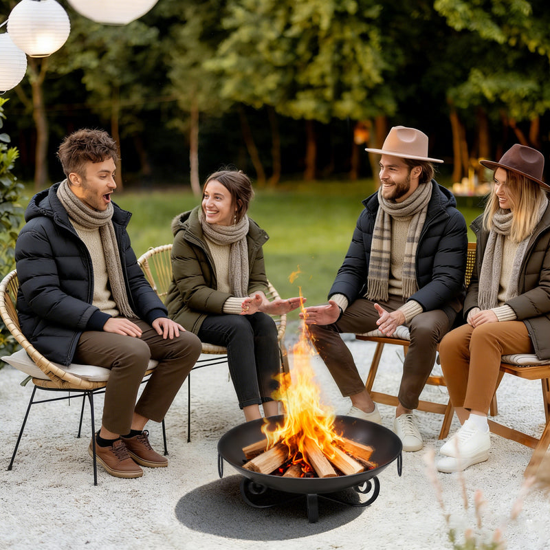 Costway - 24 Inch Heavy-Duty Metal Fire Pit Bowl Outdoor Wood-Burning Firepit with Handles