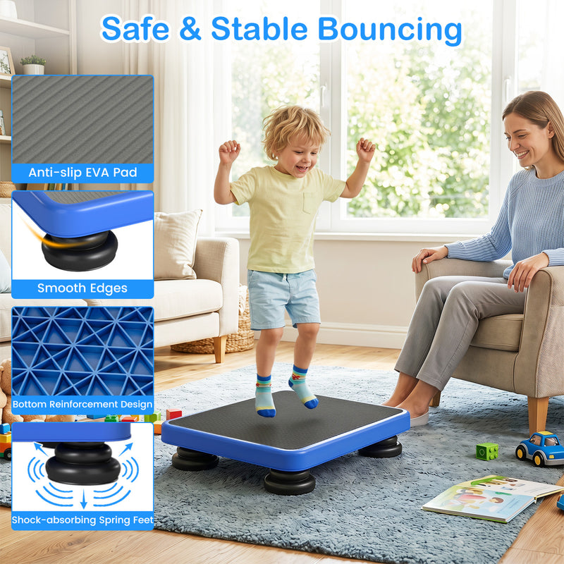 Costway - 24x20" Kids Rebounder Bouncing Board with Elastic Rope for Ages 3+-Blue