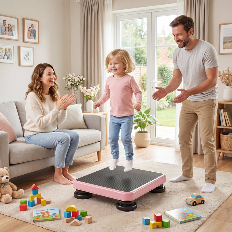 Costway - 24x20" Kids Rebounder Bouncing Board with Elastic Rope for Ages 3+-Pink