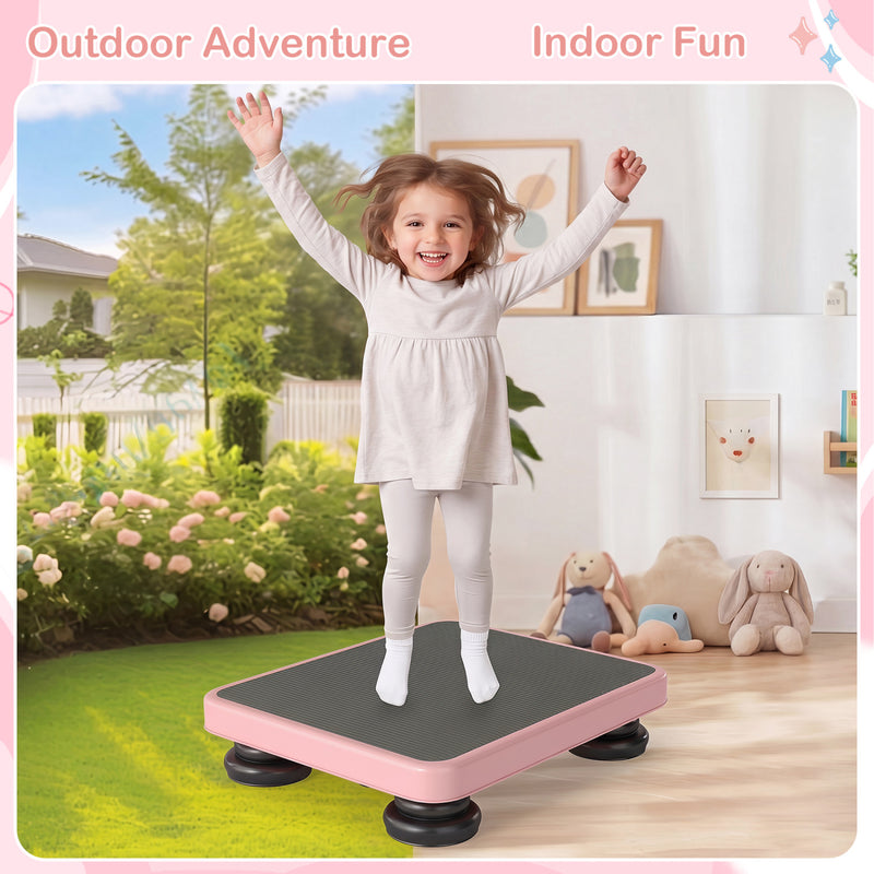 Costway - 24x20" Kids Rebounder Bouncing Board with Elastic Rope for Ages 3+-Pink