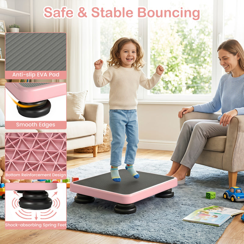 Costway - 24x20" Kids Rebounder Bouncing Board with Elastic Rope for Ages 3+-Pink