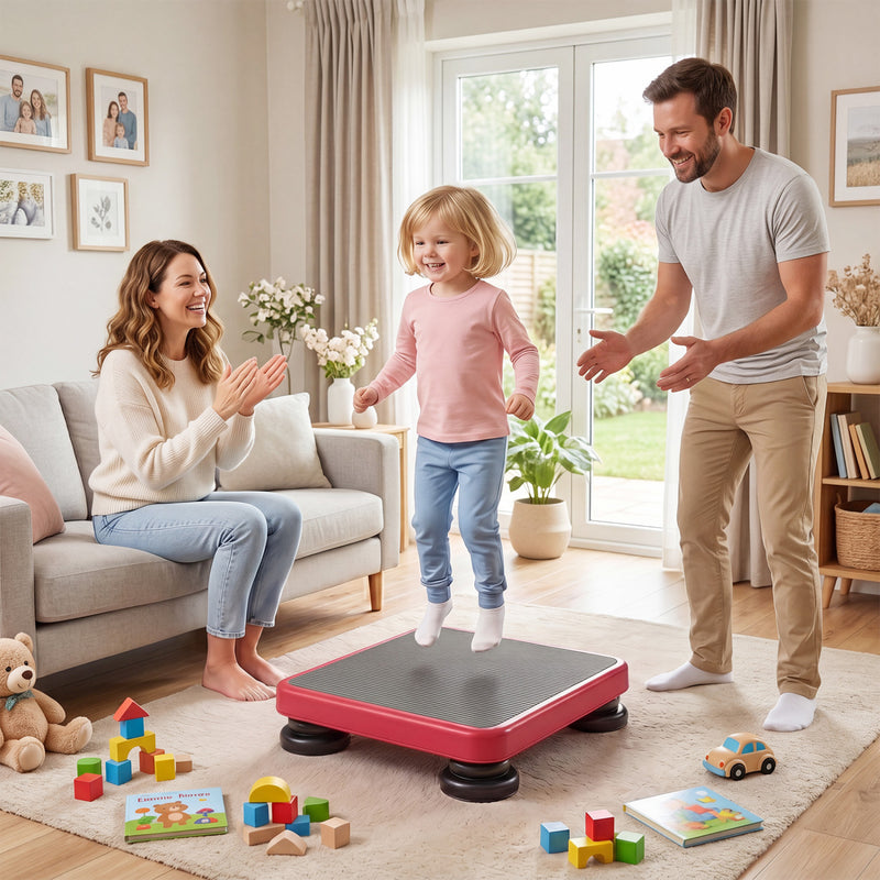 Costway - 24x20" Kids Rebounder Bouncing Board with Elastic Rope for Ages 3+-Red