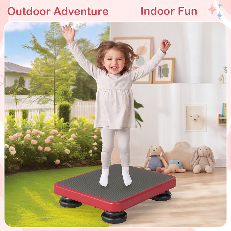 Costway - 24x20" Kids Rebounder Bouncing Board with Elastic Rope for Ages 3+-Red