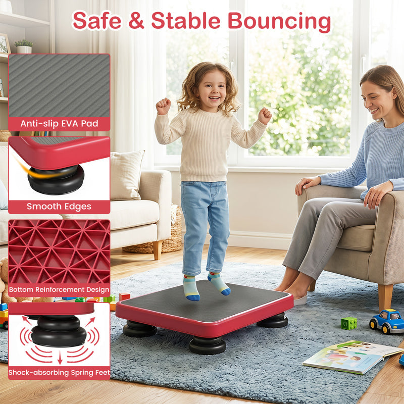 Costway - 24x20" Kids Rebounder Bouncing Board with Elastic Rope for Ages 3+-Red