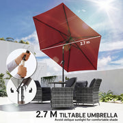 9FT Patio Umbrella, Outdoor Table Patio Umbrellith Tilt, Crank, 6 Ribs, UV Protection for Garden, Lawn, Deck, Backyard