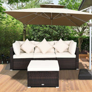 Costway - 4 Pcs Ottoman Garden Deck Patio Rattan Wicker Furniture Set Cushioned Sofa-White