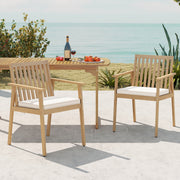 Costway - 2 Pieces Patio Dining Chairs Outdoor Acacia Wood Chairs with Removable Padded Cushion-Oak