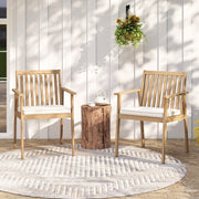 Costway - 2 Pieces Patio Dining Chairs Outdoor Acacia Wood Chairs with Removable Padded Cushion-Oak