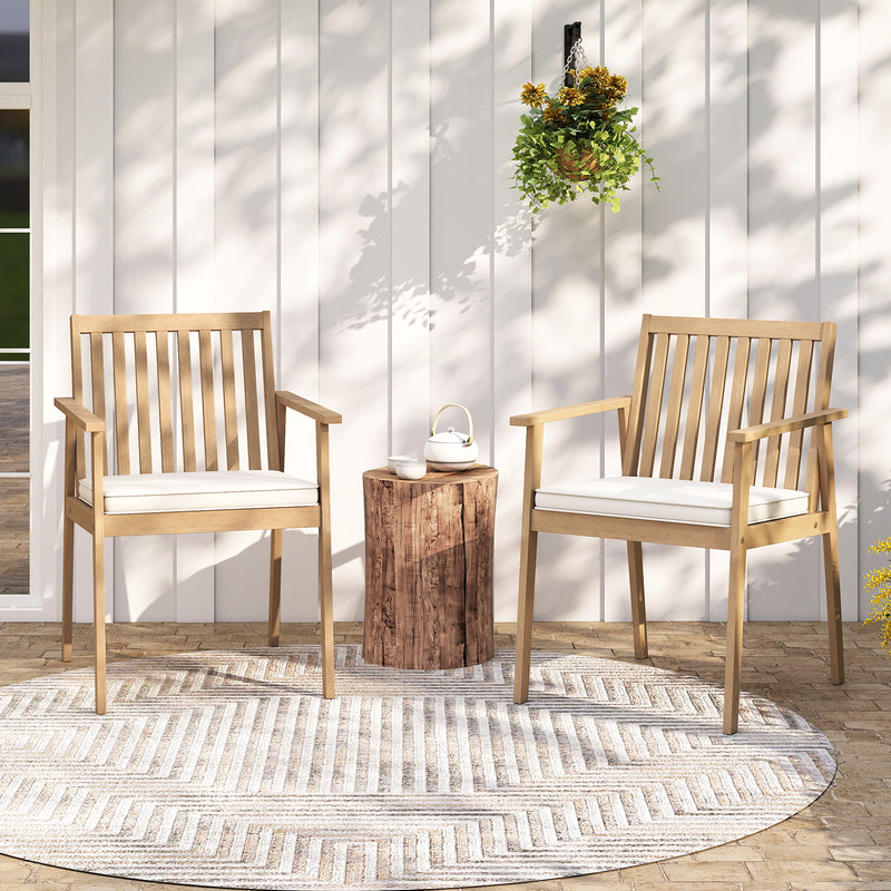 Costway - 2 Pieces Patio Dining Chairs Outdoor Acacia Wood Chairs with Removable Padded Cushion-Oak