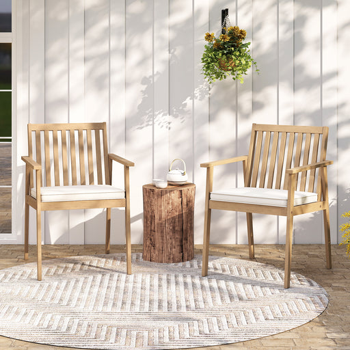 Costway - 2 Pieces Patio Dining Chairs Outdoor Acacia Wood Chairs with Removable Padded Cushion-Oak