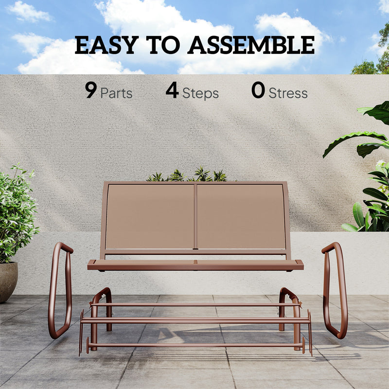 Outsunny - Outdoor Glider Bench, 2 Person Patio Glider Chair, Gliding Outdoor Garden Loveseat Swing Bench with Breathable Mesh Fabric, Steel Frame for Backyard, Porch, Coffee Brown