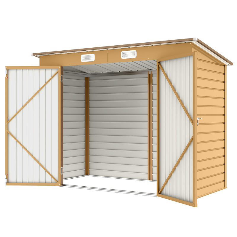 8 x 4FT Galvanized Garden Storage Shed, Metal Outdoor Shed with Double Doors and 2 Vents, Yellow