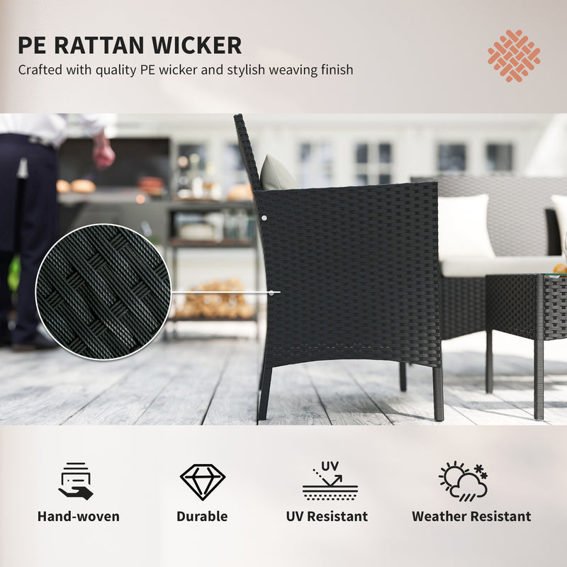 Outsunny - 4-Piece Rattan Outdoor Furniture Set Patio Furniture Set with Coffee Table 22.8" W x 21.7" D x 33.5" H Black & Cream