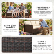 Outsunny - 3-Seater Wicker Sofa, PE Rattan Outdoor Couch Conversation Furniture with Removable Cushions for Patio, Garden, Brown