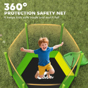 Qaba 85" Trampoline for Kids with Safety Enclosure, Toddler Trampoline with Slide Ladder for Ages 3-6 , Green