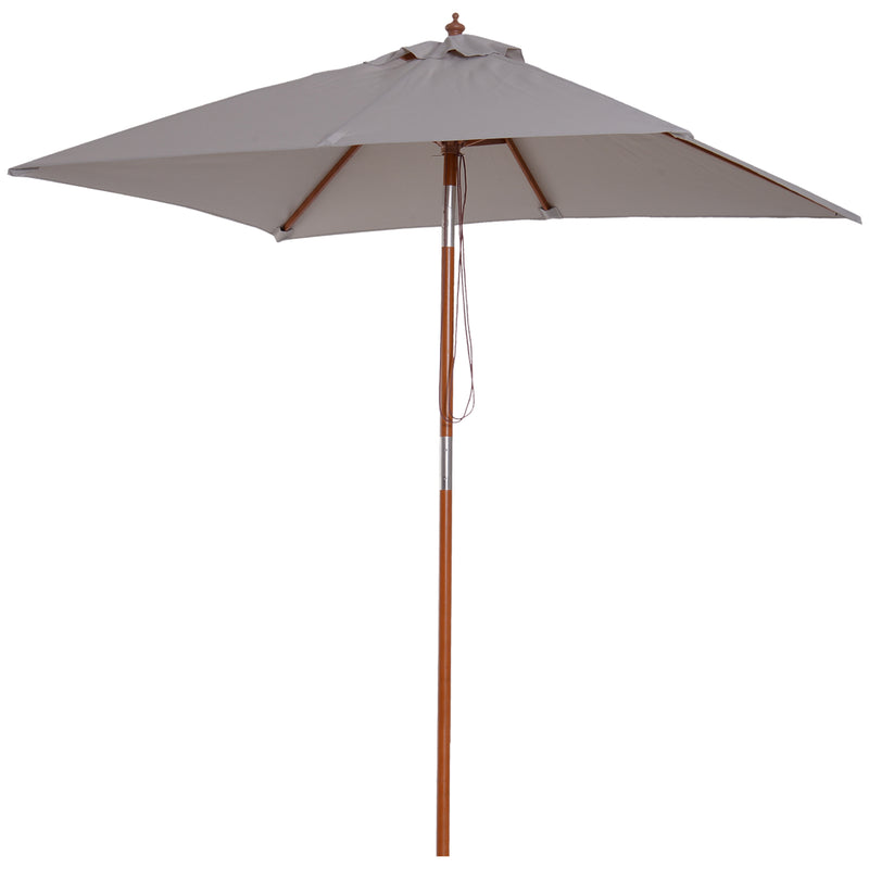Outsunny - 6.6 x 5ft Fir Wooden Patio Umbrella Market Parasol Tilt Mechanism 6 Ribs Garden Sunshade, Grey