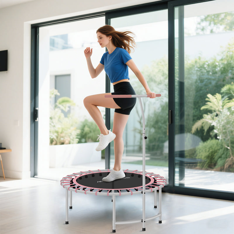 Soozier 40" Rebounder Trampoline ,Mini Trampoline Indoor with Adjustable Handle, Quiet and Safe Bungee Rebounder, Pink