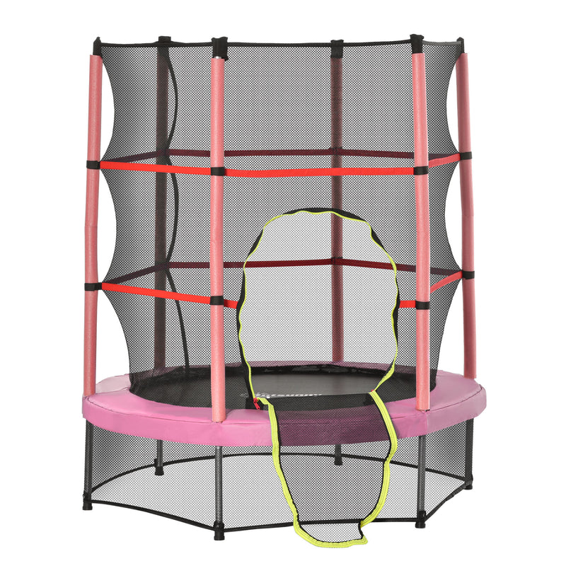 Aosom 55" Kids Trampoline with Enclosure Net for Indoor/Outdoor, Trampoline for Boys and Girls Age 3-6 Years, Pink