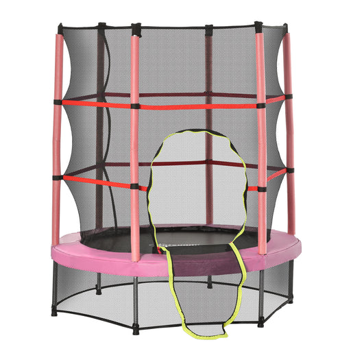 Aosom 55" Kids Trampoline with Enclosure Net for Indoor/Outdoor, Trampoline for Boys and Girls Age 3-6 Years, Pink