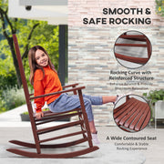 Outsunny - Wooden Porch Rocking Chair Outdoor Patio Rocker Garden Single Leisure Reclining Seat Armchair Wine Red