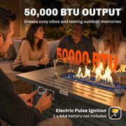 Outsunny - Propane Gas Fire Pit Table, Outdoor Firepit with 43" Steel Tabletop and Lid, 50,000 BTU Pulse Ignition Fire Table w/ Stainless Steel Burner, Glass Wind Guard, and Cover