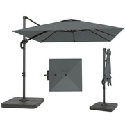 Outsunny - 8' x 8' Offset Cantilever Patio Umbrella with Base Weights, UPF50+ Cantilever Parasol with 360° Rotation, Dark Grey