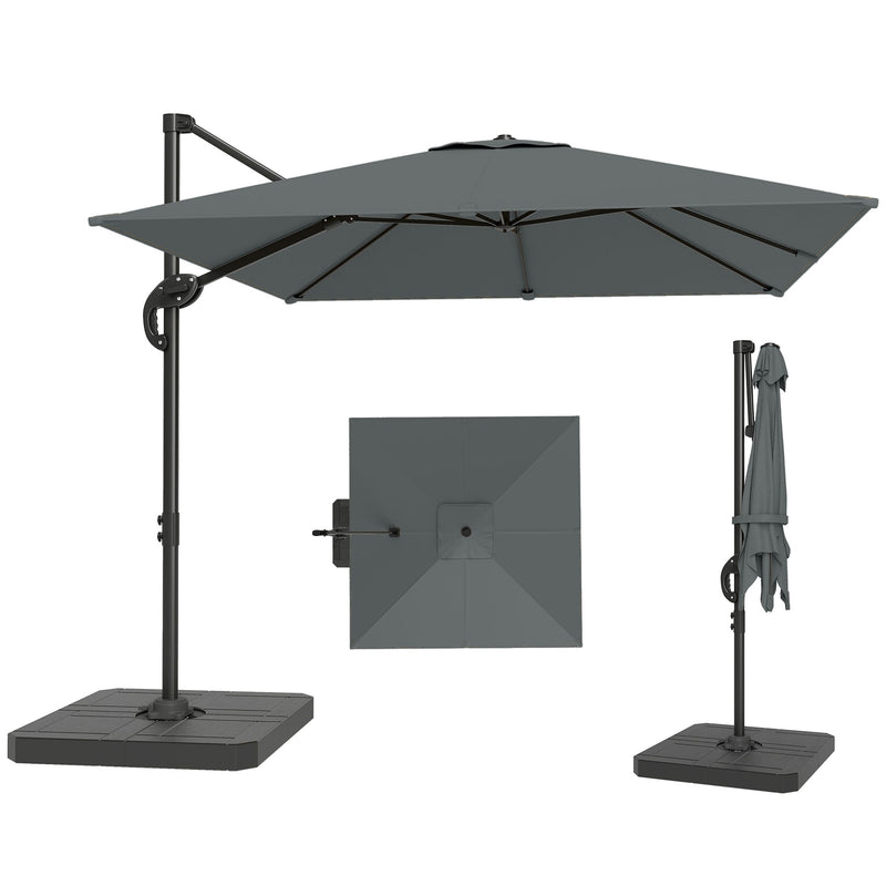 Outsunny - 8' x 8' Offset Cantilever Patio Umbrella with Base Weights, UPF50+ Cantilever Parasol with 360° Rotation, Dark Grey