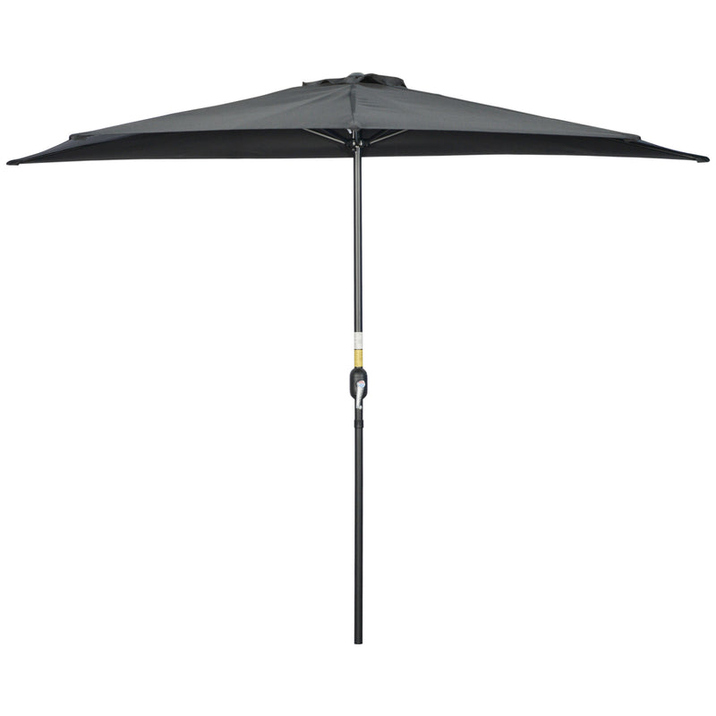 Outsunny - 9.8ft Half Umbrella Semi Round Patio Parasol with Crank Handle, Top Vent for Garden, Balcony - NO BASE INCLUDED, Black — 84D-008V00BK