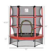 Aosom 55" Kids Trampoline with Enclosure Net for Indoor/Outdoor, Trampoline for Boys and Girls Age 3-6 Years, Red