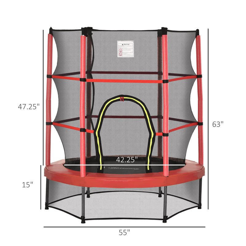 Aosom 55" Kids Trampoline with Enclosure Net for Indoor/Outdoor, Trampoline for Boys and Girls Age 3-6 Years, Red