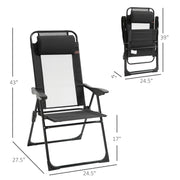 Outsunny - Set of 4 Camping Chairs, Outdoor Folding Lounge Chair Set with 5 Level Adjustable Backrest, Removable Headrest, Armrest for Camping, Backyard, Black