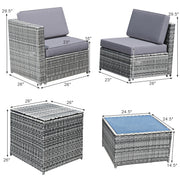 Costway - 8 Pieces Wicker Sofa Rattan Dining Set Patio Furniture with Storage Table-Gray