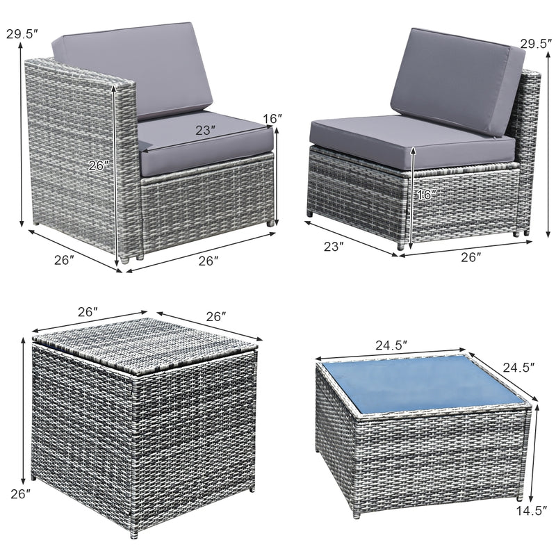Costway - 8 Pieces Wicker Sofa Rattan Dining Set Patio Furniture with Storage Table-Gray
