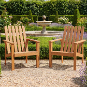 Costway - 2 Pack Acacia Wood Outdoor Patio Chair with Slatted Backrest and Seat Built-in Armrest