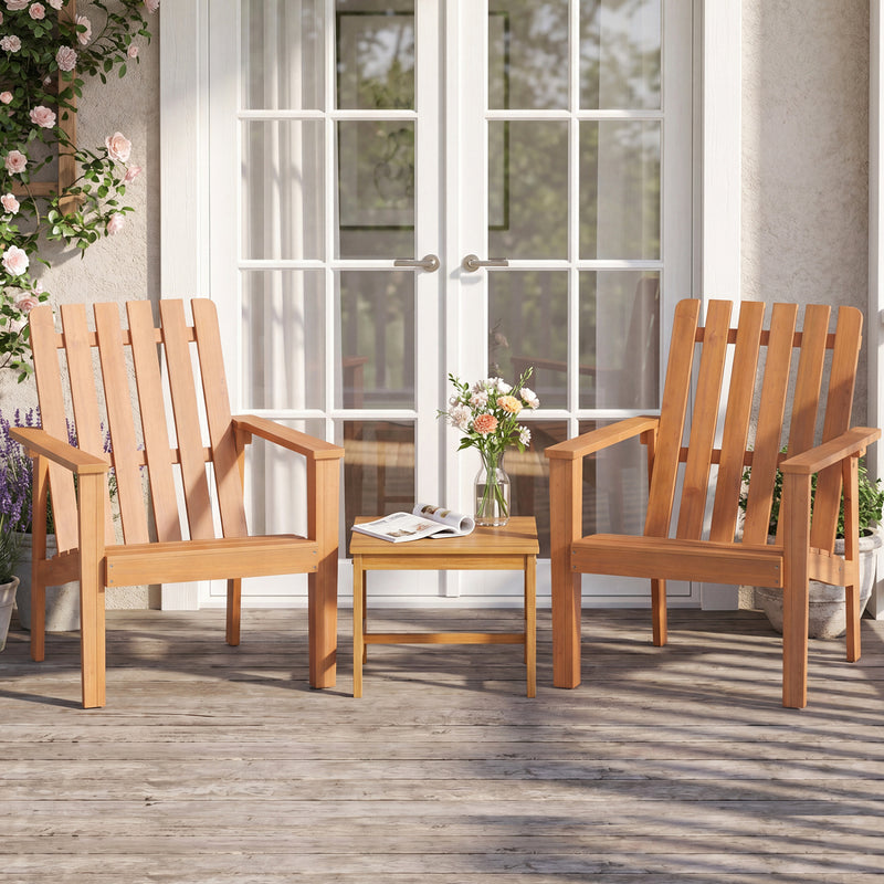 Costway - 2 Pack Acacia Wood Outdoor Patio Chair with Slatted Backrest and Seat Built-in Armrest