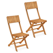 Costway - 2 Pack Folding Chairs Sturdy Wood Dining Chairs with Slatted Backrest and Seat