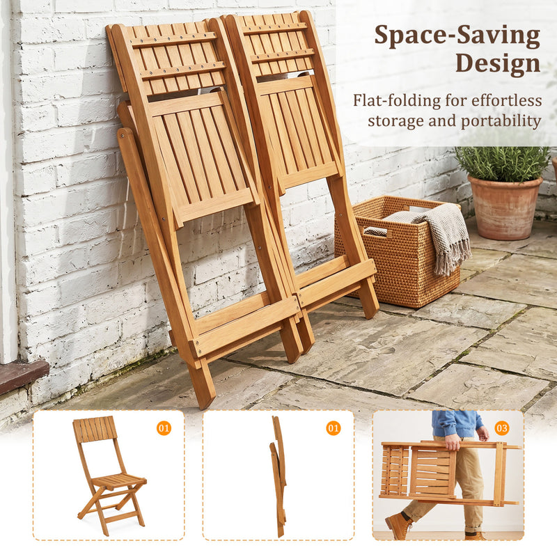 Costway - 2 Pack Folding Chairs Sturdy Wood Dining Chairs with Slatted Backrest and Seat