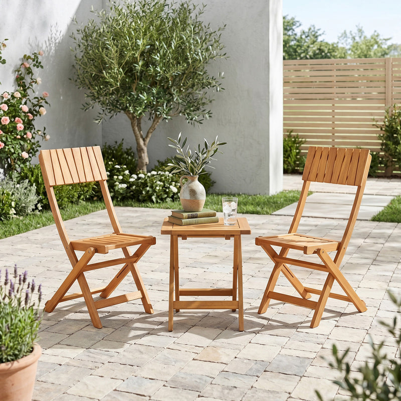 Costway - 2 Pack Folding Chairs Sturdy Wood Dining Chairs with Slatted Backrest and Seat