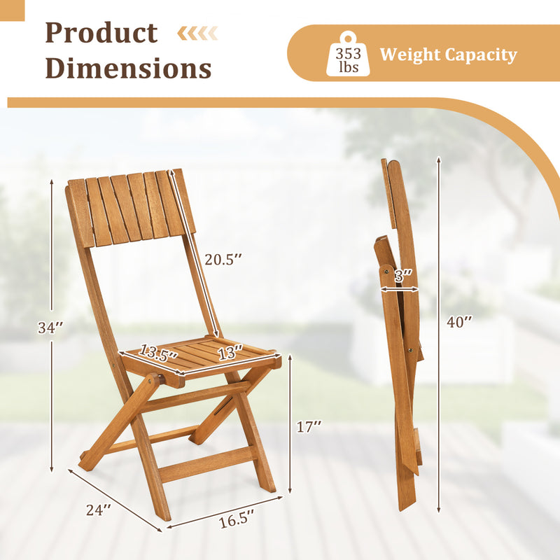 Costway - 2 Pack Folding Chairs Sturdy Wood Dining Chairs with Slatted Backrest and Seat