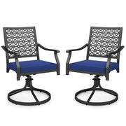 Costway - 2 Pack Swivel Outdoor Chairs with Soft Cushions and Round Steel Base-Navy