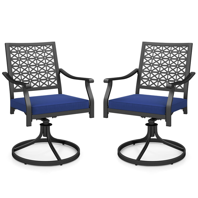 Costway - 2 Pack Swivel Outdoor Chairs with Soft Cushions and Round Steel Base-Navy