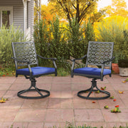 Costway - 2 Pack Swivel Outdoor Chairs with Soft Cushions and Round Steel Base-Navy