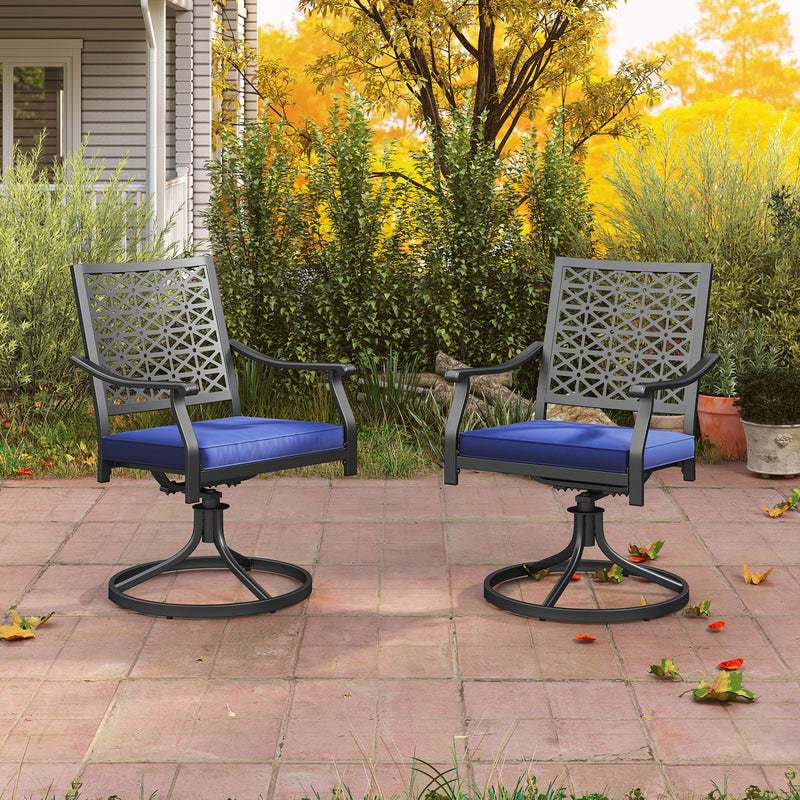 Costway - 2 Pack Swivel Outdoor Chairs with Soft Cushions and Round Steel Base-Navy