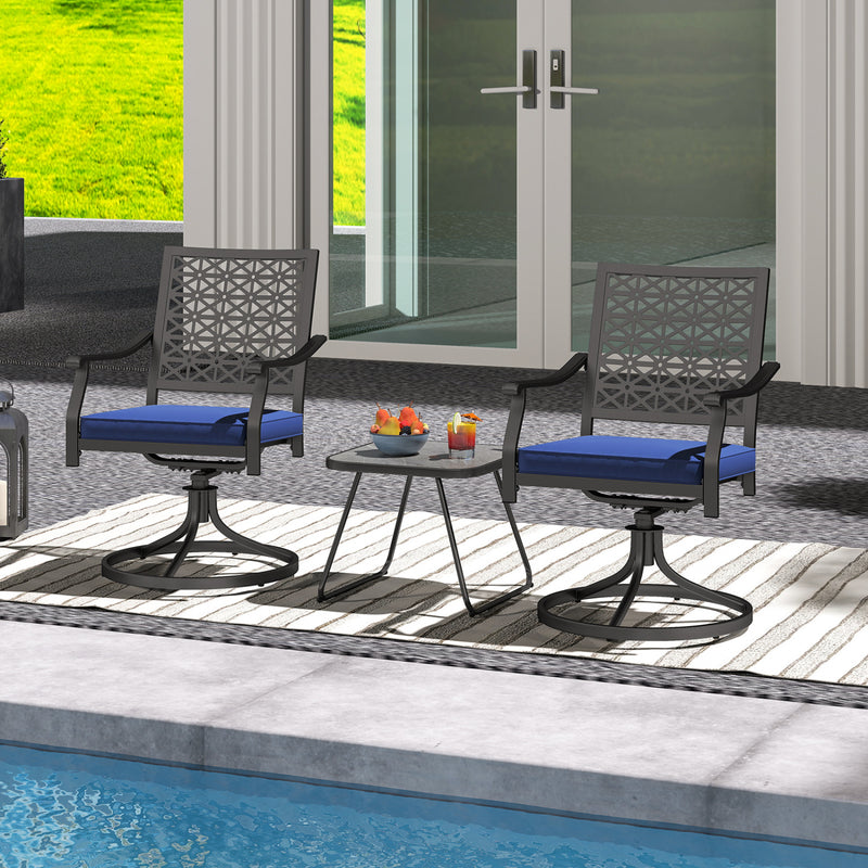 Costway - 2 Pack Swivel Outdoor Chairs with Soft Cushions and Round Steel Base-Navy