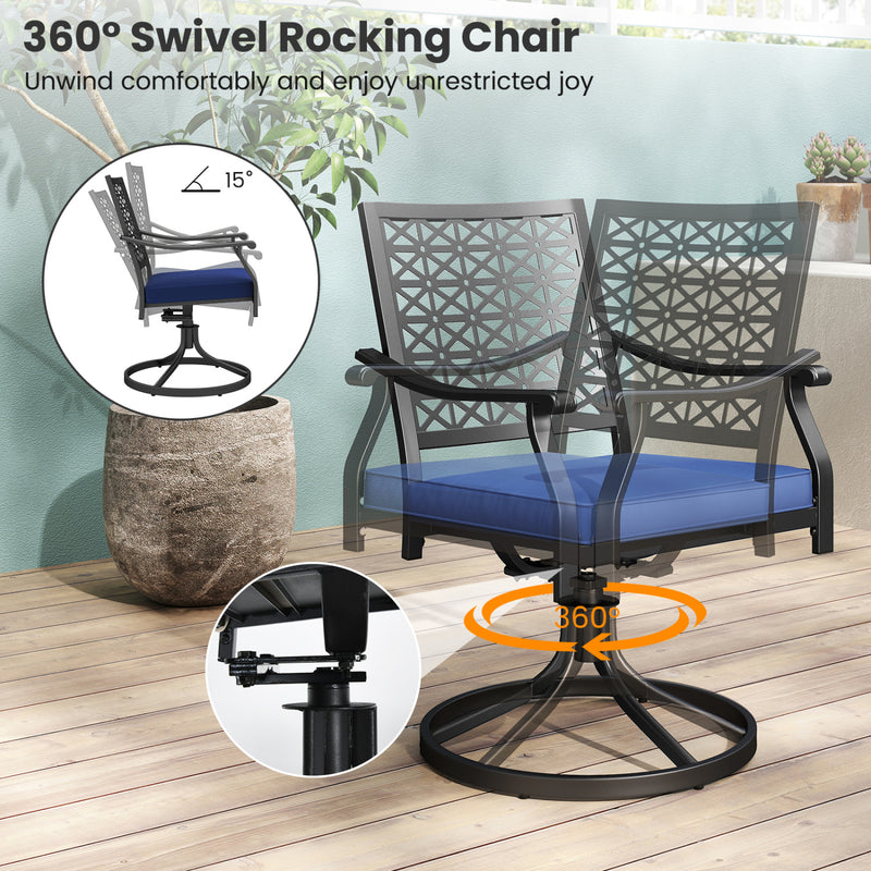 Costway - 2 Pack Swivel Outdoor Chairs with Soft Cushions and Round Steel Base-Navy