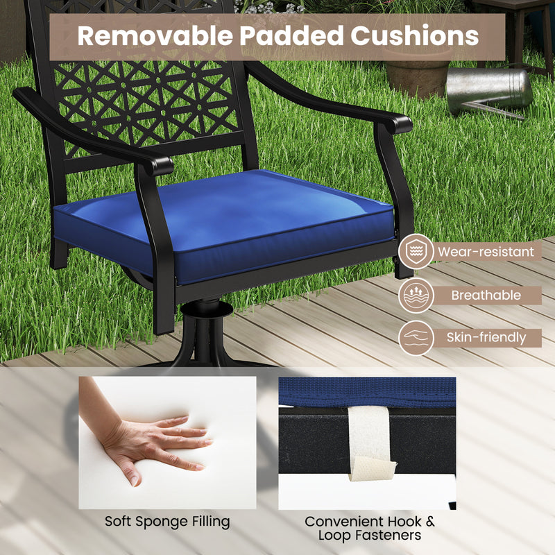 Costway - 2 Pack Swivel Outdoor Chairs with Soft Cushions and Round Steel Base-Navy
