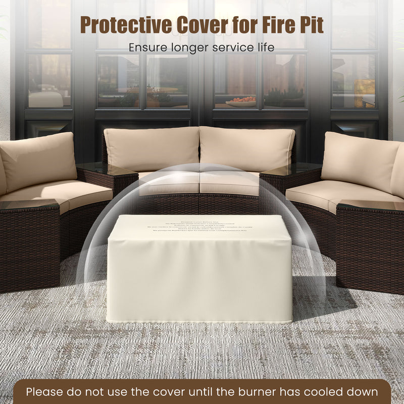 Costway - 2-Piece Outdoor Rattan Fire Table Set 32 Inch Rectangle Gas Firepit with Tank Cover-Black