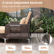 Costway - 2 Piece Patio Rattan Daybed Wicker Loveseat and Ottoman with Adjustable Backrest-Brown